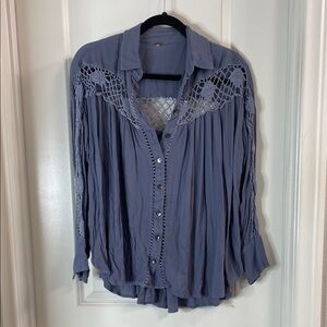 Free People Button-Up Shirt with Lace Detail - Lavender